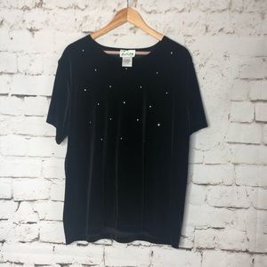 Black Velvet Rhinestone Short Sleeve Top